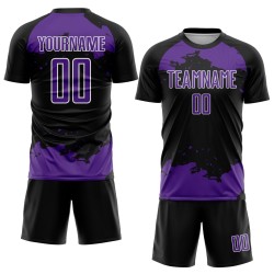 Maglia da calcio astratta personalizzata, frammento nero, arte uniforme viola-bianca, sublimazione